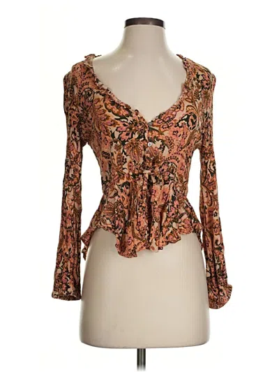 Pre-owned Vici Long Sleeve Blouse In Brown