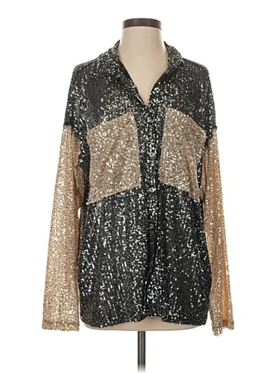 Pre-owned Vici Long Sleeve Blouse In Silver
