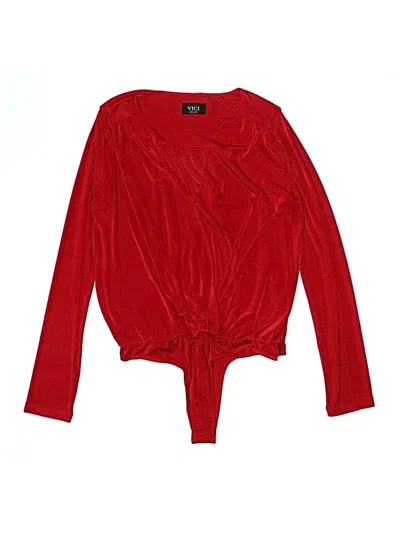 Pre-owned Vici Long Sleeve Top Red Plunge Neckline Tops