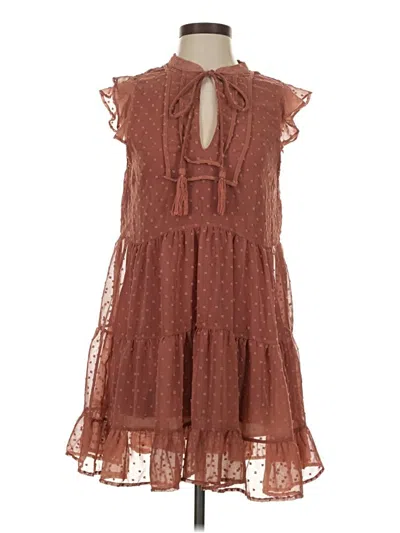 Pre-owned Vici Sleeveless Top Brown Solid Pattern Tie Neck Tops