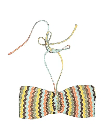 Pre-owned Vici Swimsuit Top Yellow Chevron/herringbone Pattern Swimwear