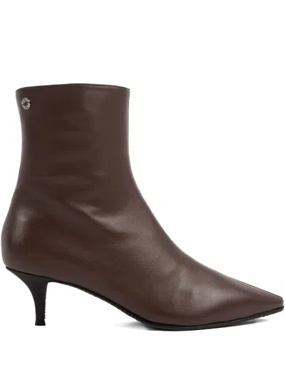 Vicini Leather Kitten-heel Ankle Boots In Brown