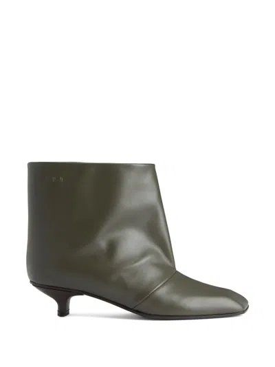 Vicini Square-toe Leather Ankle Boots In Green