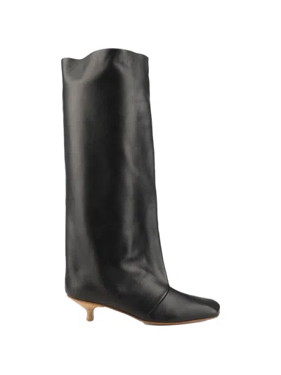 Vicini Square-toe Leather Boots In Black