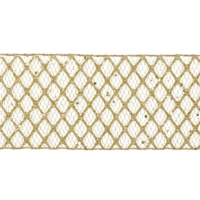 Vickerman 10 Yard Glitter Sequin Net Wired Ribbon. In Gold