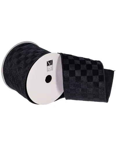 Vickerman 10-yard Velvet Checkered Satin Wired Ribbon In Black