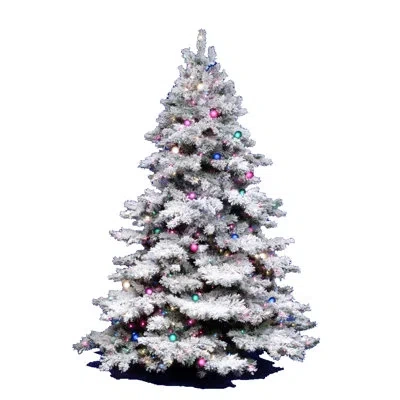 Vickerman 12' Flocked Alaskan Pine Artificial Christmas Tree, Multi-colored Dura-lit Lights