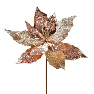 Vickerman 13" Poinsettia Sequin Aritificial Christmas Spray In Rose Gold