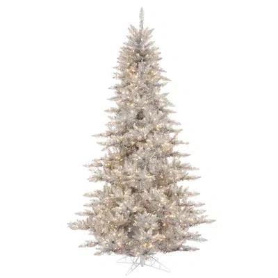 Vickerman 14'' Silver Tinsel Fir Artificial Christmas Tree, Warm White Dura-lit Led Lights