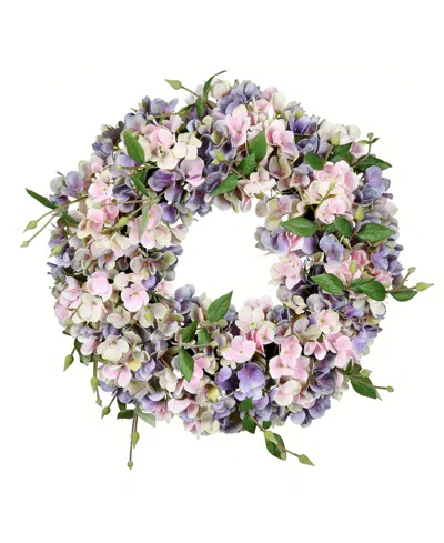 Vickerman 18" Artificial Hydrangea Wreath In Blue Pink