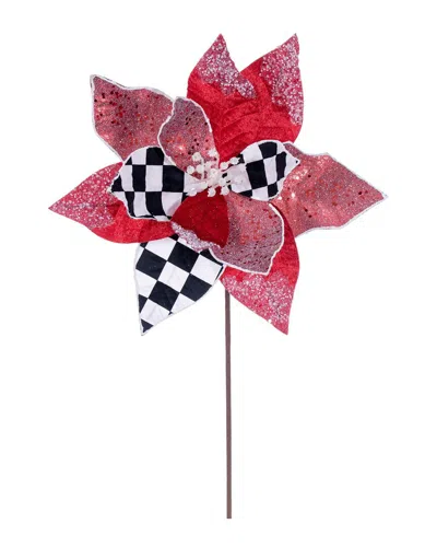 Vickerman 19in Red/white/black Poinsettia Stem, Set Of 4