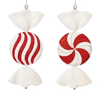 Vickerman 2 Piece Peppermint Christmas Shaped Ornament Set In White;red