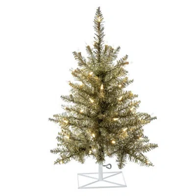 Vickerman 2' X 20" Champagne Tinsel Christmas Tree With 50 Warm White Led Lights. In Cream
