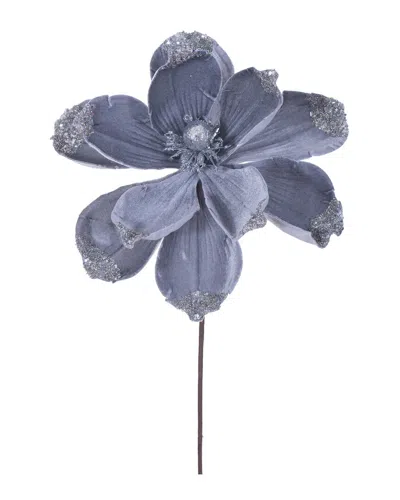 Vickerman 21.5in Silver Velvet Magnolia, Set Of 4 In Blue