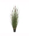Vickerman 24" Artificial Potted Green Straight Grass X 150, Features 5 Brown Cattails In No Color