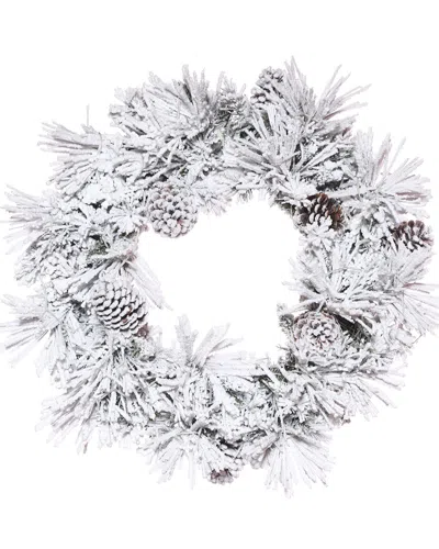 Vickerman 24in Flocked Atka Artificial Christmas Wreath In White