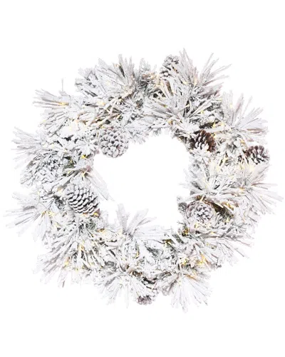 Vickerman 24in Flocked Atka Artificial Christmas Wreath In White