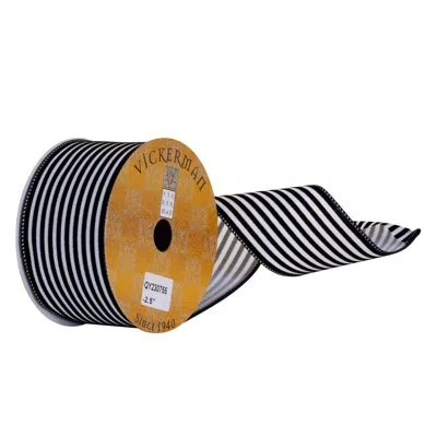 Vickerman 2.5" X 10 Yard Black Velvet And White Wired Ribbon. In Black;white