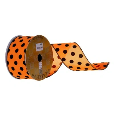 Vickerman 2.5" X 10 Yard Polka Dot Ribbon In Black,orange