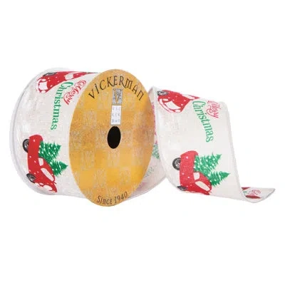 Vickerman 2.5" X 10 Yard  Taupe Christmas Tree In A Truck Christmas Ribbon
