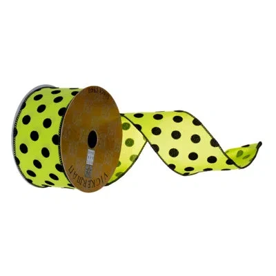 Vickerman 2.5" X 10 Yard Velvet And Polka Dot Ribbon. In Black,lime