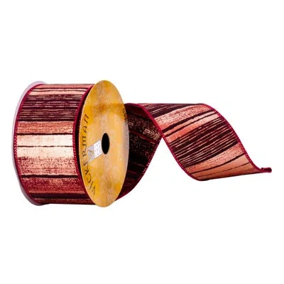 Vickerman 2.5" X 10 Yards Burgundy And Gold Abstract Lines Ribbon