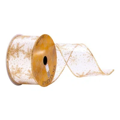 Vickerman 2.5" X 10 Yards Clear Pvc Gold Snowflake Ribbon
