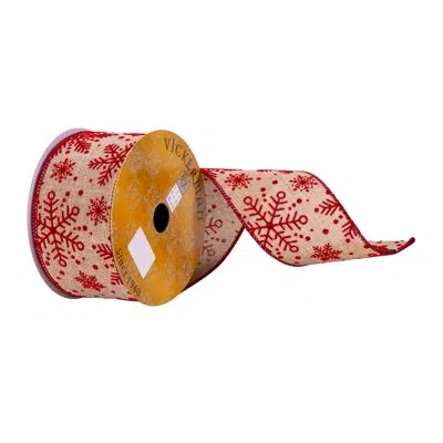 Vickerman 2.5" X 10 Yards Cream And Red Snowflake Ribbon