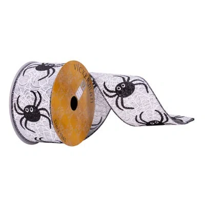 Vickerman 2.5" X 10 Yards Gray And Black Glitter Spider Ribbon