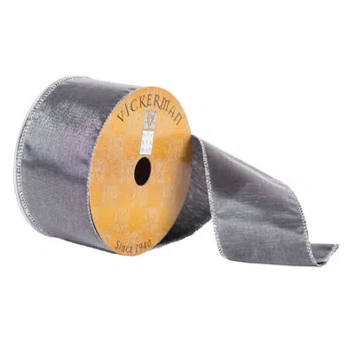 Vickerman 2.5" X 10 Yards Gray Shiny Woven With Silver Wired Edge Ribbon