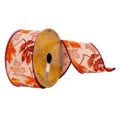 Vickerman 2.5" X 10 Yards Jute Fall Leaves Ribbon
