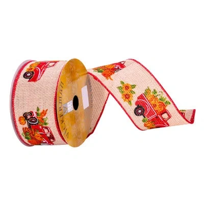 Vickerman 2.5" X 10 Yards Jute Red Harvest Truck Ribbon