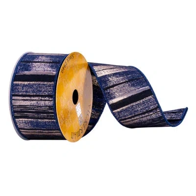 Vickerman 2.5" X 10 Yards Navy And Gold Abstract Lines Ribbon