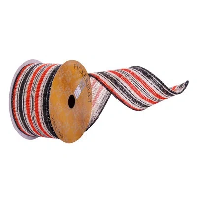 Vickerman 2.5" X 10 Yards Orange Black Stripe Ribbon.
