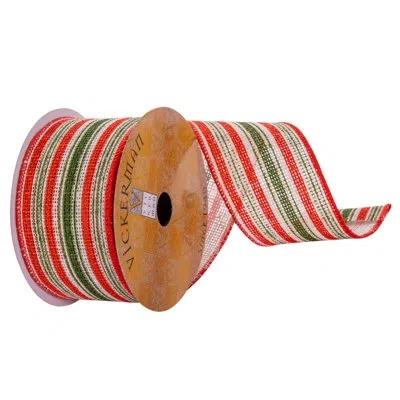 Vickerman 2.5" X 10 Yards Orange Green Harvest Stripe Ribbon.