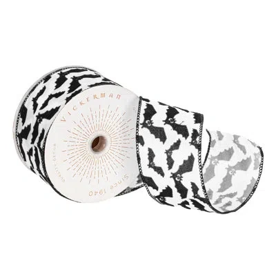 Vickerman 2.5" X 10 Yards White And Black Velvet Bats Ribbon.