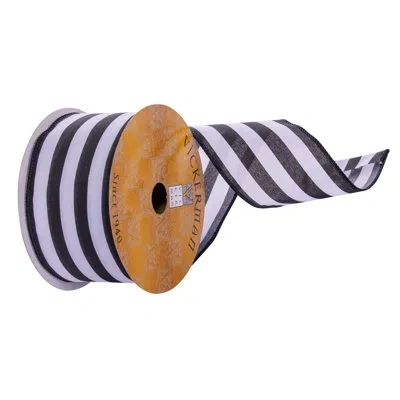 Vickerman 2.5" X 10 Yards White Black Stripe Ribbon.