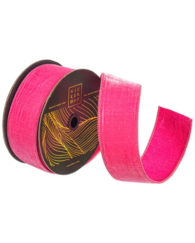 Vickerman 2.5in X 10-yard Pink Velvet Wired Ribbon With Pink Dupion Backing