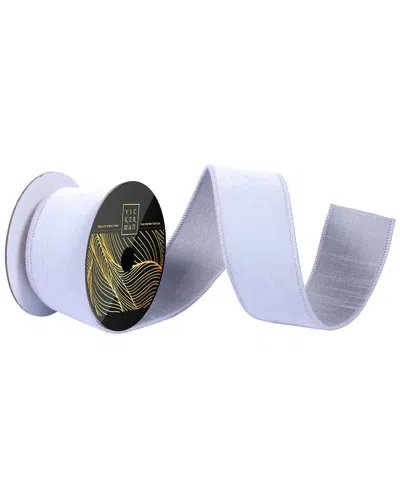 Vickerman 2.5in X 10-yard Silver Velvet Wired Ribbon With Silver Dupion  Backing In White