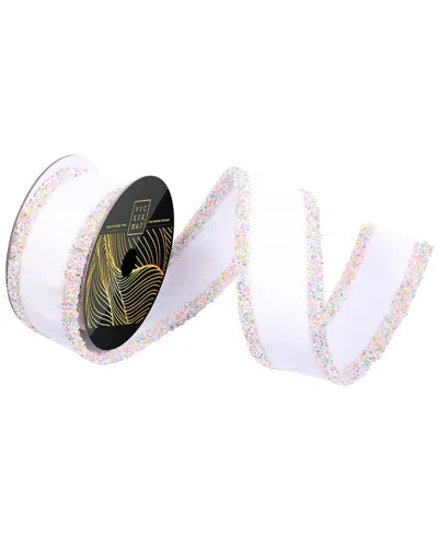 Vickerman 2.5in X 5-yard White Velvet Wired Ribbon In Pink