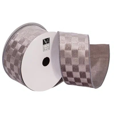Vickerman 2.5"x10yd Silver Velvet Checkered Satin Back Ribbon. Crafted From Polyester, Measuring 2.5 Inches In