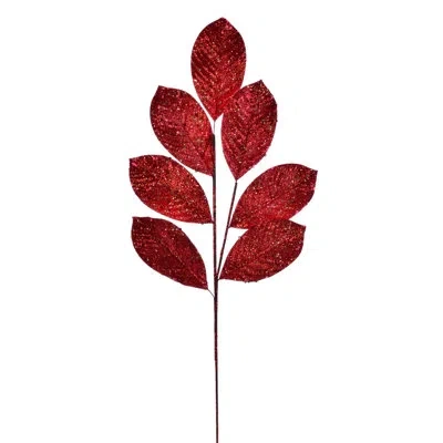 Vickerman 27" Glitter Leaf Spray, 4 Pieces Per Bag In Red