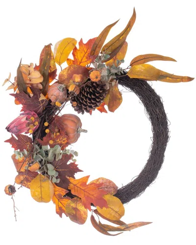Vickerman 28in Pumpkin Eucalyptus Pinecone Half Wreath In Multi