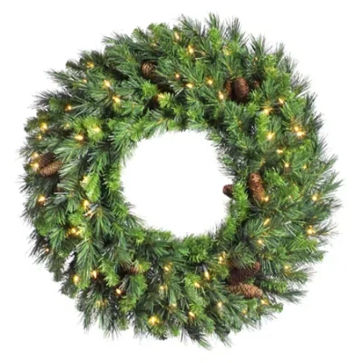 Vickerman 30" Cheyenne Pine Christmas Wreath With 100 Warm White Led Lights In Green
