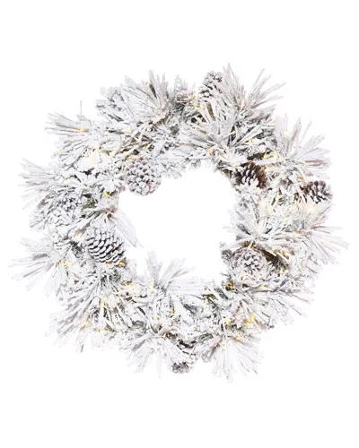 Vickerman 30in Flocked Atka Artificial Christmas Wreath In White