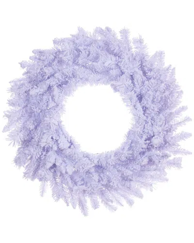 Vickerman 30in Flocked White Wreath With 196 Pvc Tips In Purple