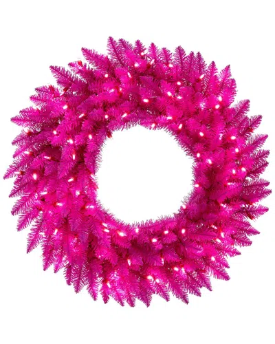 Vickerman 30in Hot Pink Artificial Pre-lit Wreath With 100 Pink Led Mini  Lights & 210 Realistic Pvc