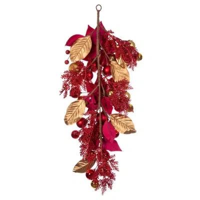 Vickerman 32" Artificial Red Poinsettia Deco Teardrop
