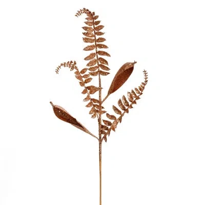 Vickerman 33" Fern Leaf Glitter Aritificial Christmas Spray In Rose Gold
