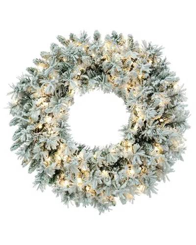 Vickerman 36in Flocked Snow Ridge Artificial Christmas Wreath, Warm White Led  Lights In Gray